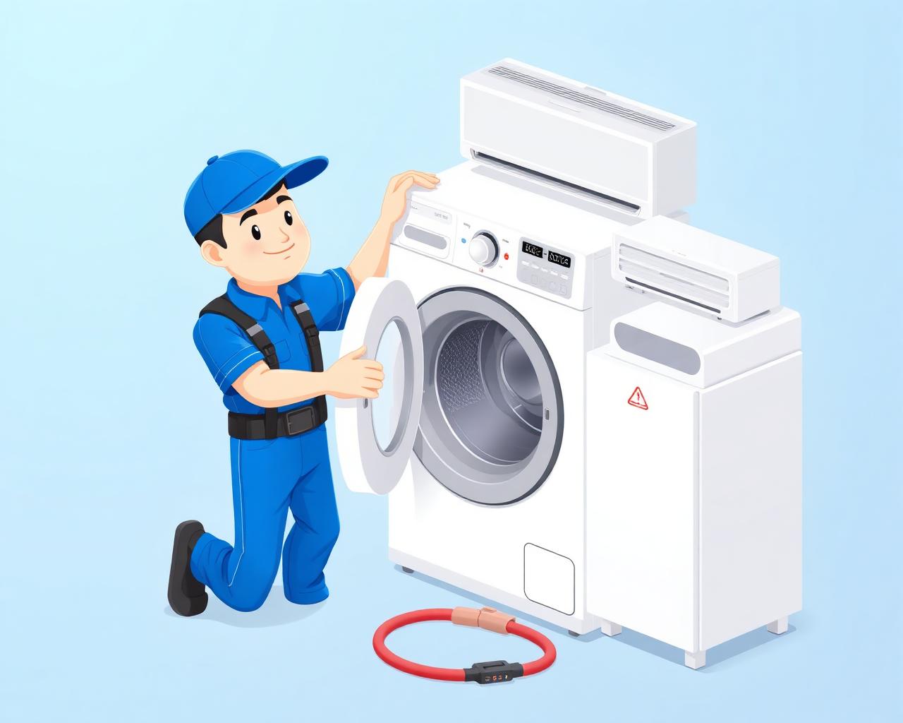Consumer Care technician repairing a washing machine and AC